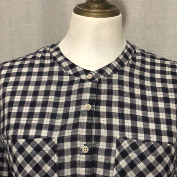 Meron Tunic Top-Sz M-Navy/White Mini Check/Plaid-Cotton-Round Neck-No Collar - Picture 3 of 15